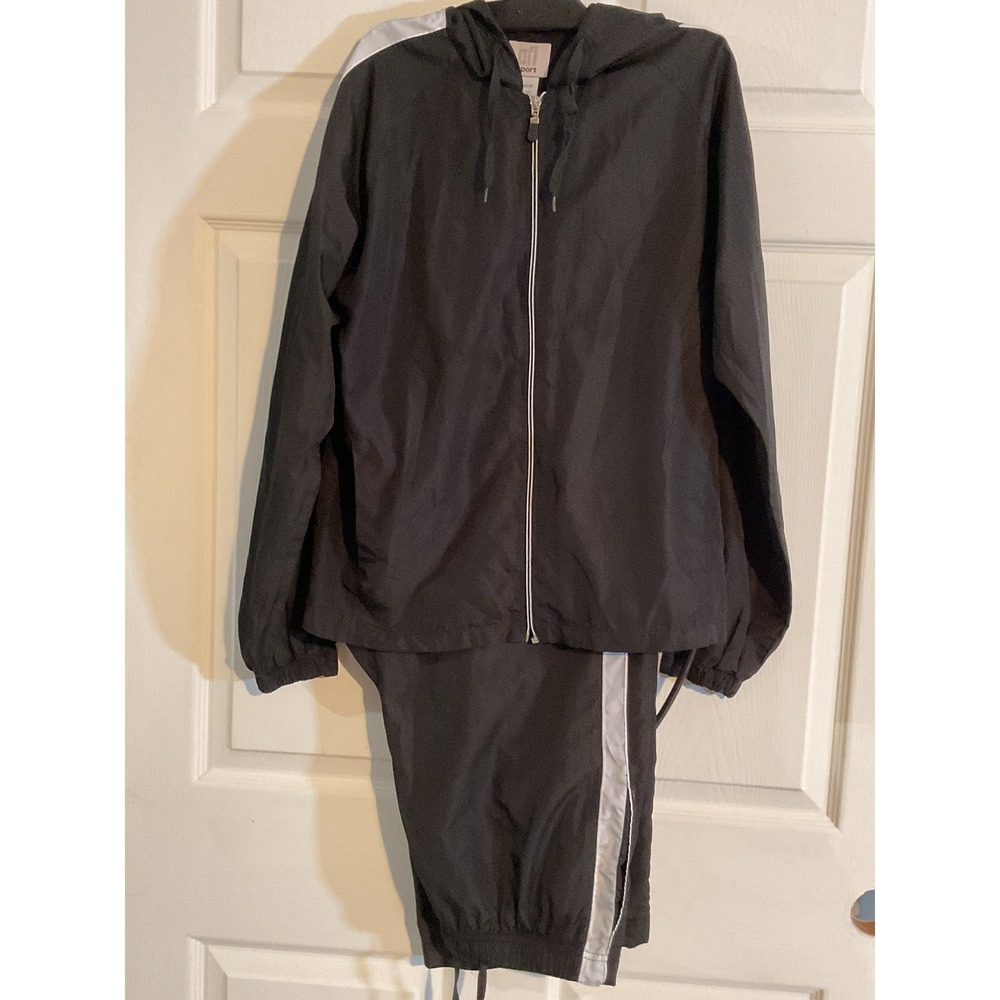 AFI Sport Mens Track Suit Black White Stripe Hooded Jacket Pants Set Medium
